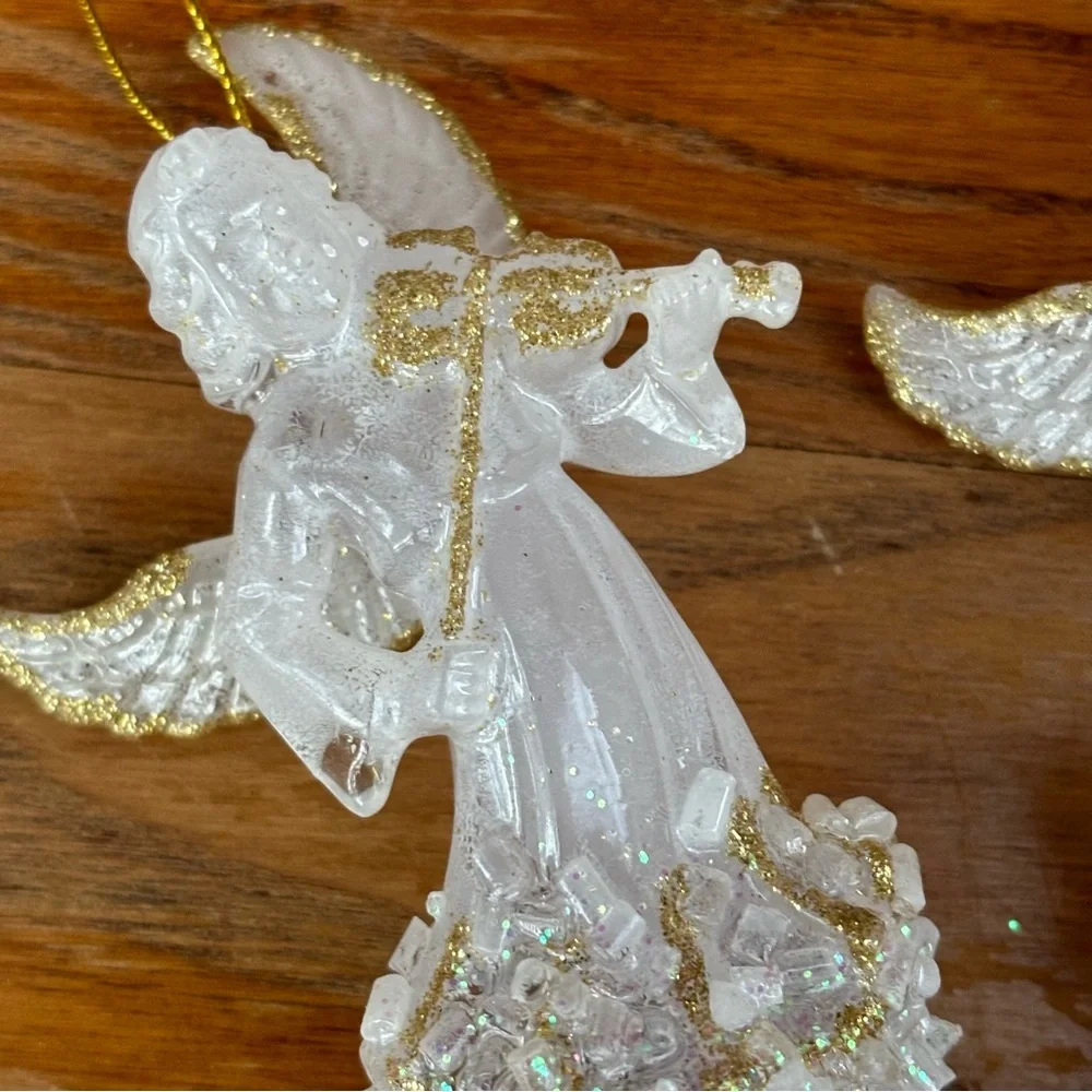 Angel Icicle Ornaments 11” In Length plastic Glass look Set of 4